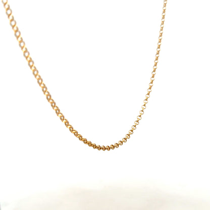 9ct yellow gold belcher chain weighing 5.2g, unbranded, with closely linked circular design, shown laid flat against a neutral background.