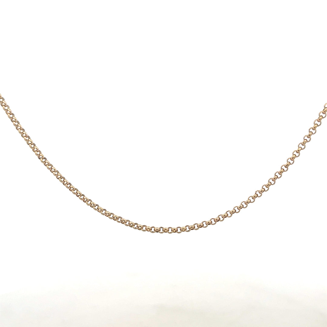 9ct yellow gold belcher chain, unbranded, with a sturdy design and 5.3g weight, shown in a close-up image.