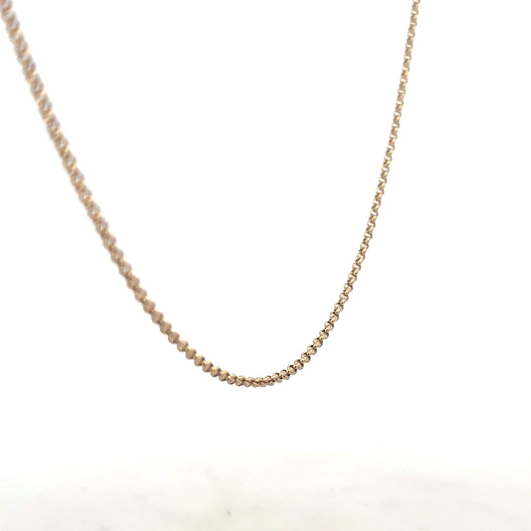 9ct yellow gold belcher chain weighing 5.3g, unbranded jewelry chain with classic link design visible in the image.