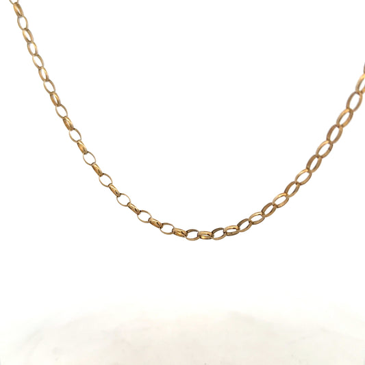 9ct yellow gold belcher chain, unbranded, weight 7.3g, showcasing a classic jewelry chain with polished links.