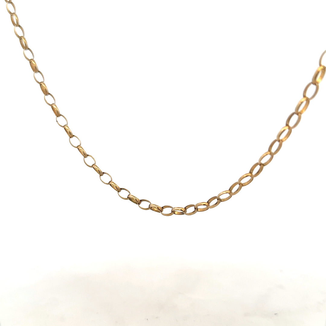 9ct yellow gold belcher chain, unbranded, with a weight of 7.3 grams, displayed on a plain background.