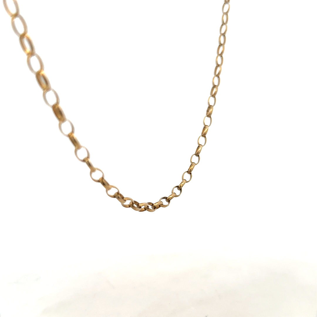 9ct yellow gold belcher chain, unbranded, showing the 7.3g chain with detailed link design on a plain background.