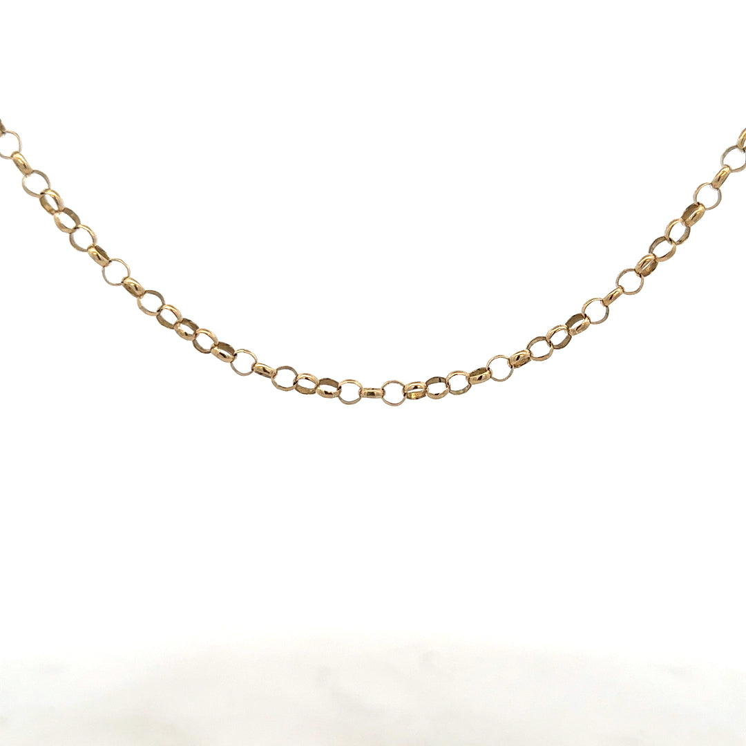 9ct yellow gold belcher chain, unbranded, showing the textured link design and polished finish, weighing 7.6 grams.