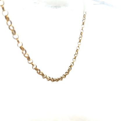 9ct yellow gold belcher chain displaying interlinked round links, weighing 7.6g, unbranded jewelry chain.
