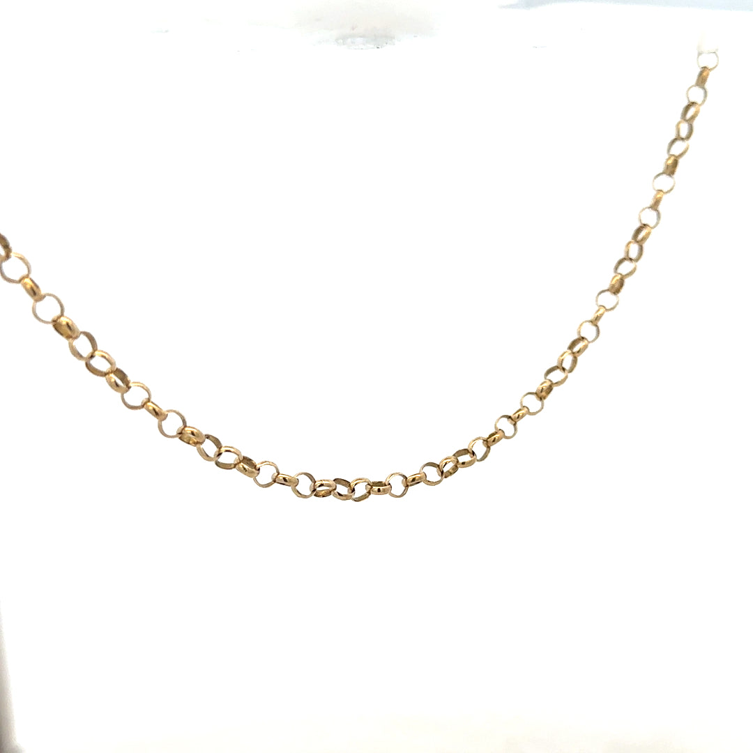 9ct yellow gold belcher chain, unbranded, showing the 7.6g link design and shiny finish in a close-up image.