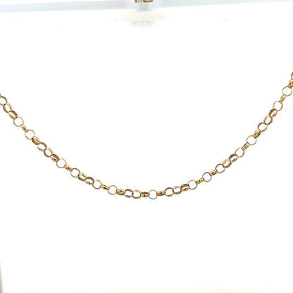 9ct yellow gold belcher chain, unbranded, showing a close-up of the 7.6g chain with detailed links and polished finish.