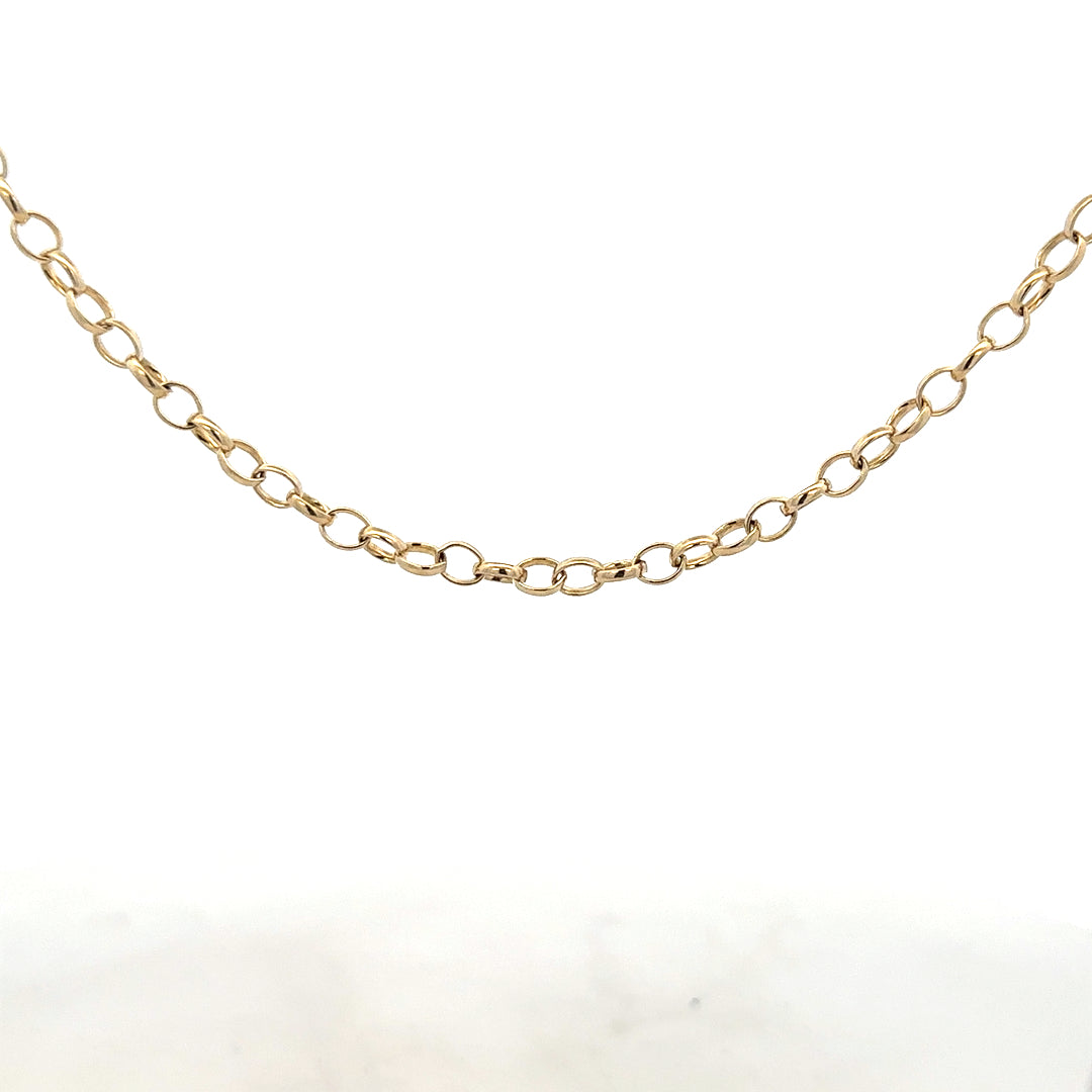 9ct yellow gold belcher chain weighing 9.5g, unbranded jewelry chain with classic link design, shown in the product image.