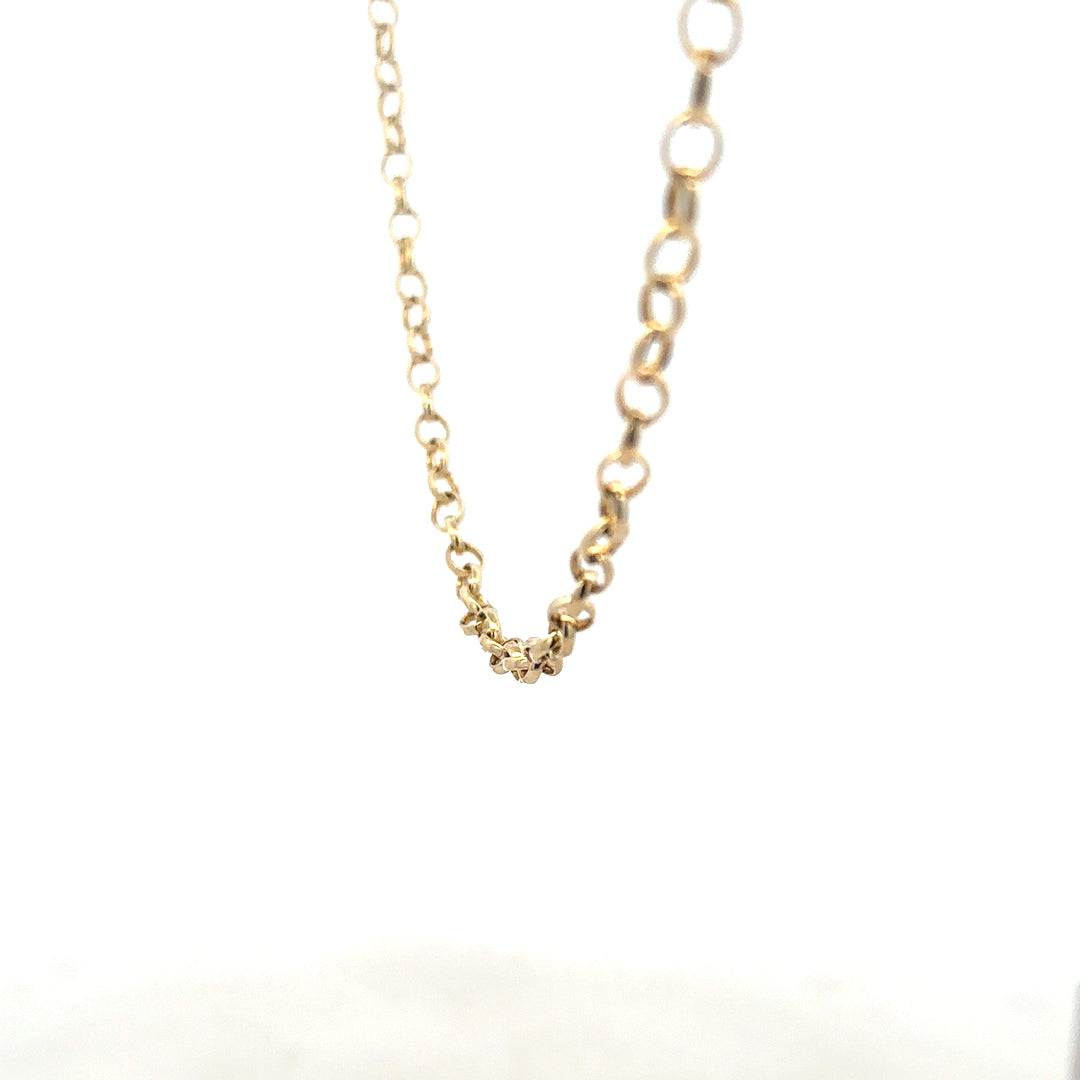 9ct yellow gold belcher chain weighing 9.5g, featuring linked gold jewelry with a classic chain design.