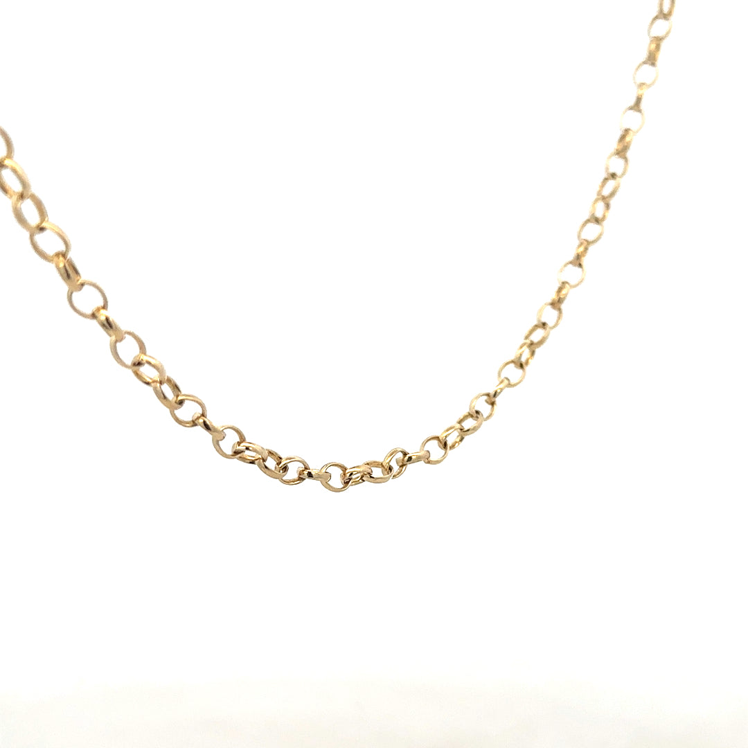 9ct yellow gold belcher chain weighing 9.5g, featuring classic linked design, unbranded jewelry chain for everyday wear