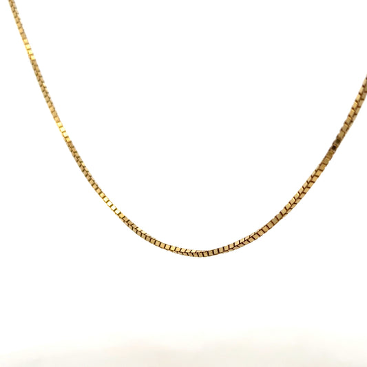 9ct yellow gold box chain, unbranded jewelry accessory, showcasing a sleek, polished gold chain with a secure clasp.