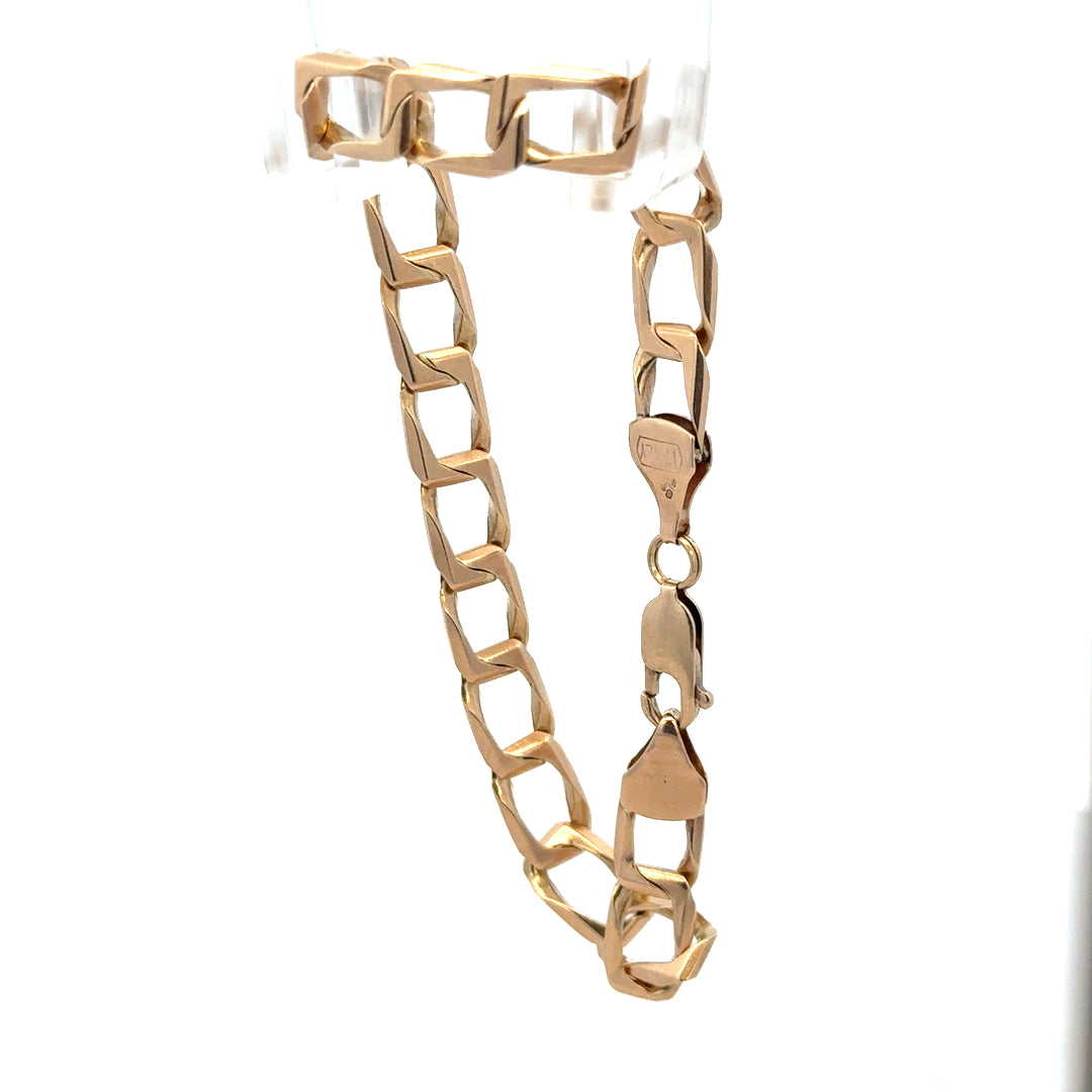 9ct yellow gold bracelet weighing 13.3g, unbranded with a classic chain design, displayed on a neutral background.