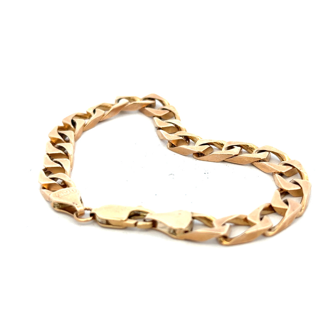 9ct yellow gold bracelet weighing 22.4g, featuring a sleek, polished design with a secure clasp, unbranded jewelry accessory.