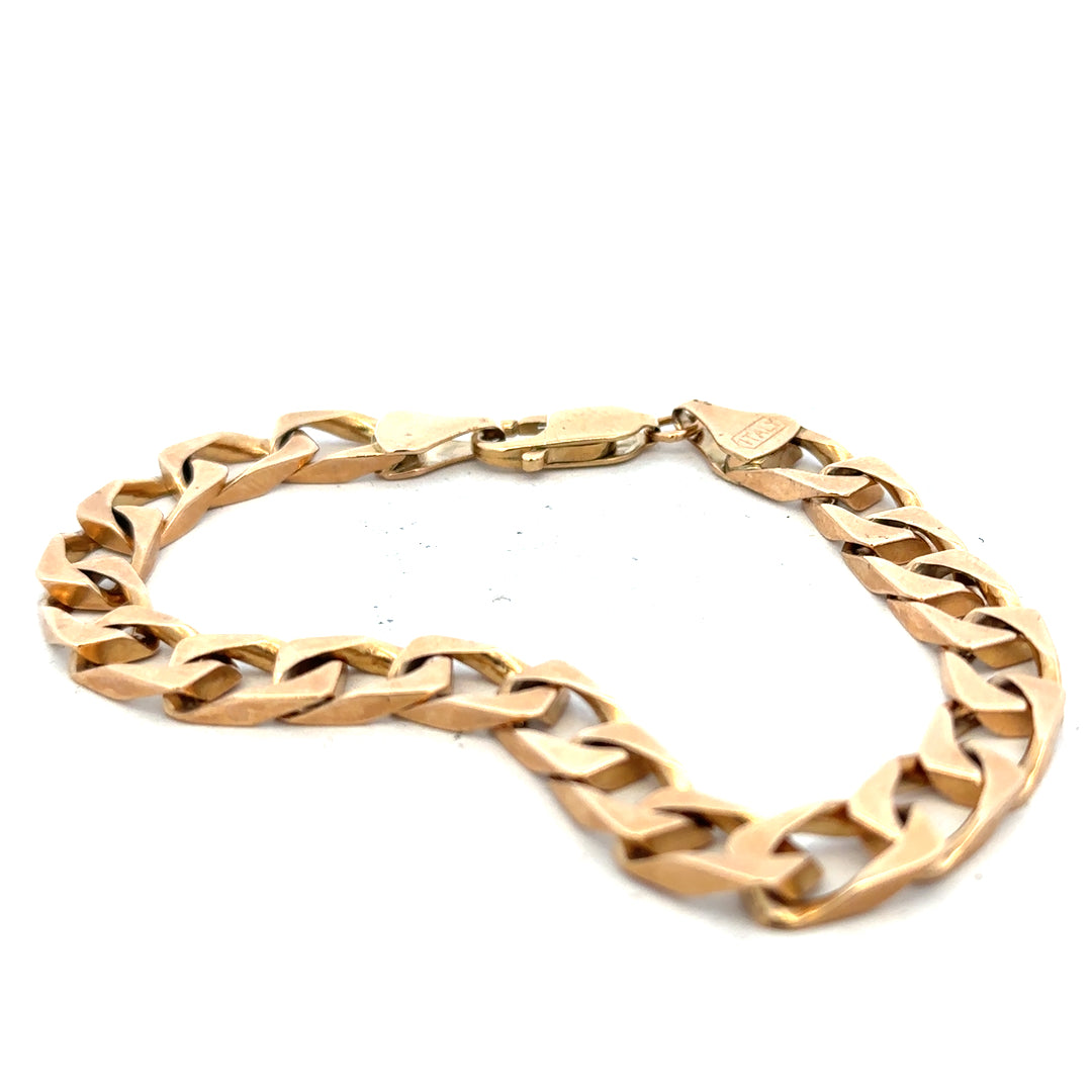 9ct yellow gold bracelet weighing 22.4g, unbranded, showcasing a classic, polished design with a secure clasp.