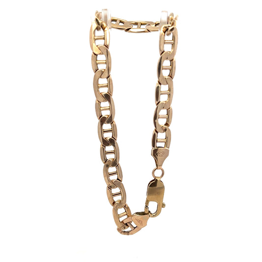 9ct yellow gold bracelet weighing 8.6g, featuring a sleek design, unbranded jewelry accessory with polished finish.