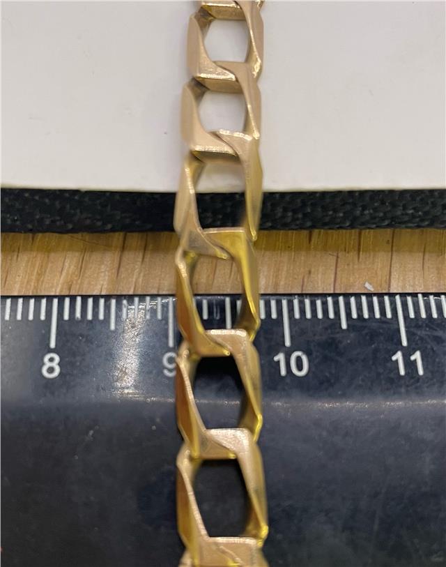 9ct yellow gold bracelet with a delicate chain design, unbranded, showcasing a polished finish and secure clasp.