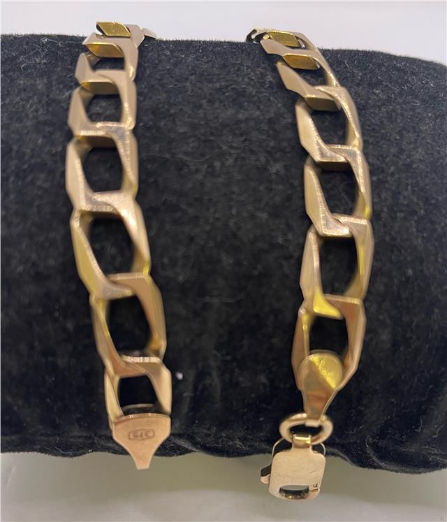 9ct yellow gold bracelet with intricate link design, showcasing a delicate and elegant jewelry piece.
