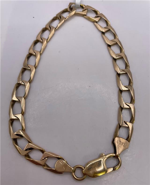9ct yellow gold bracelet with a smooth, polished finish, featuring a classic design and secure clasp.