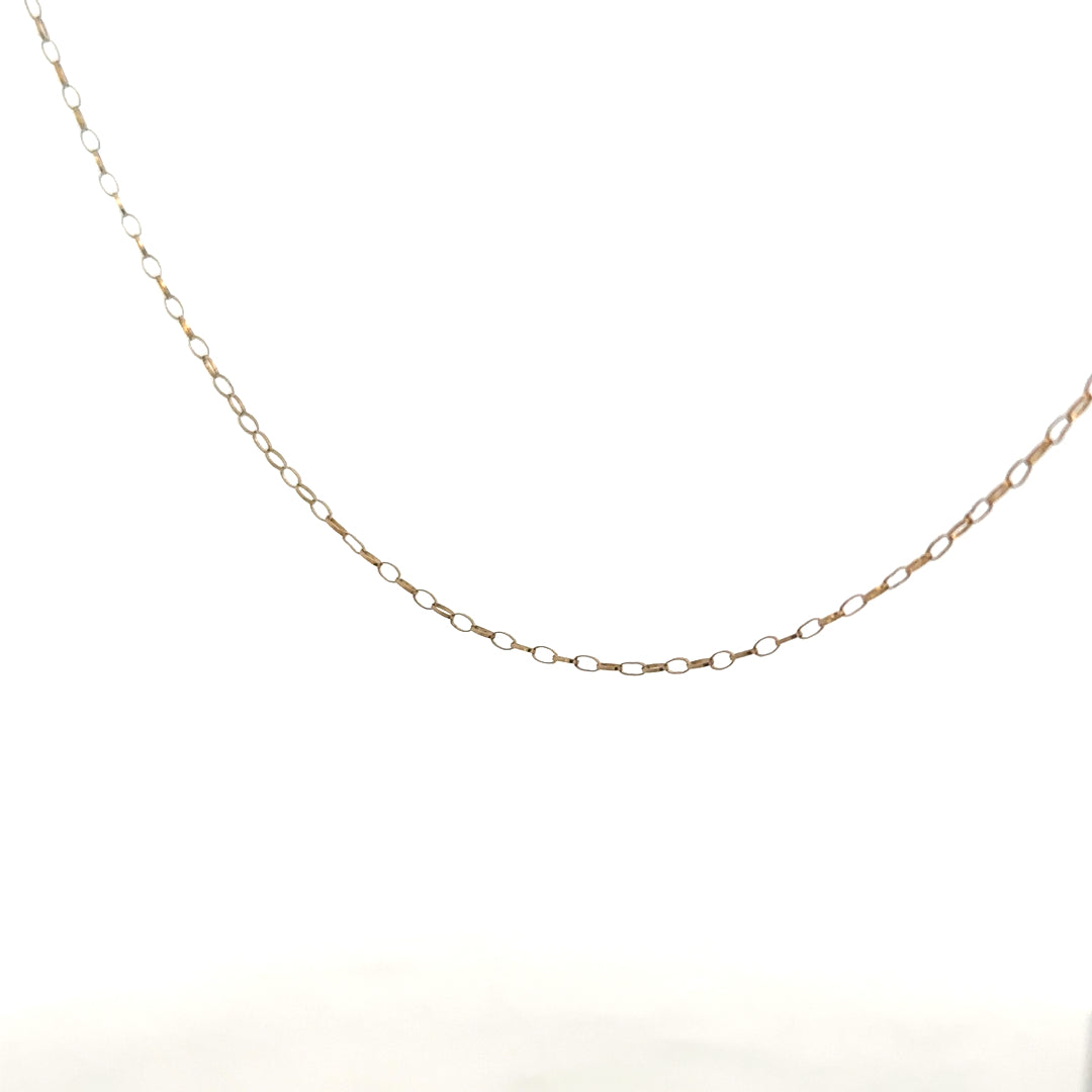 9ct yellow gold chain weighing 0.7g, unbranded, with a classic design, shown in the image.