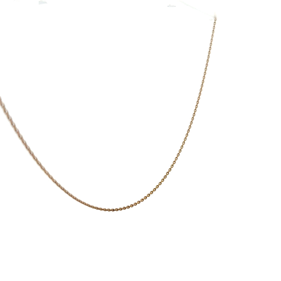 9ct yellow gold chain, unbranded, weighing 1.3g, with a classic link design, displayed on a neutral background.