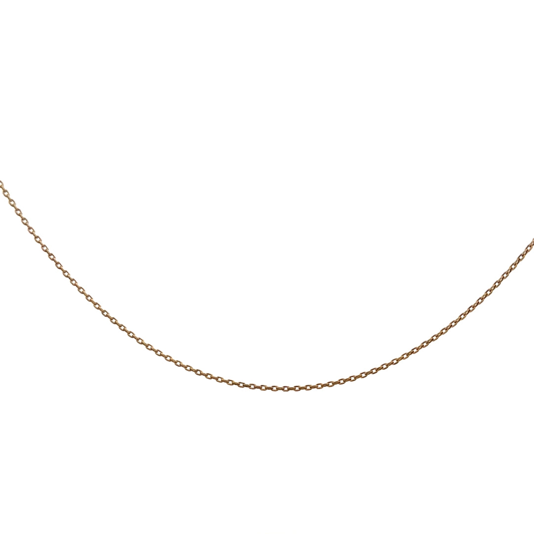 9ct yellow gold chain weighing 1.3g, unbranded, featuring a classic design with intricate links, displayed on a plain background.