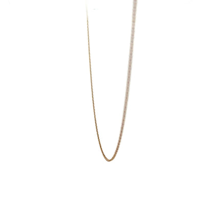 9ct yellow gold chain, unbranded, lightweight 1.3g, delicate jewelry chain shown in close-up with detailed links.