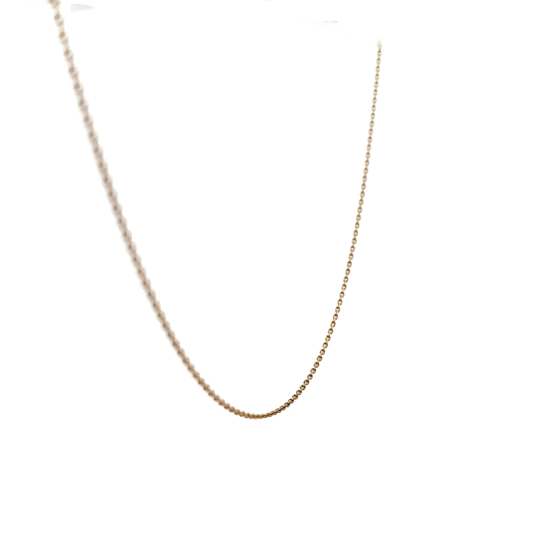 9ct yellow gold chain weighing 1.3 grams, unbranded jewelry chain with a classic link design, shown on a white background.