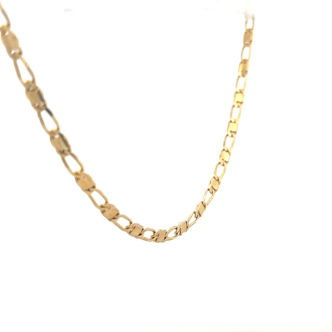 9ct yellow gold chain, unbranded, weighs 13.1g, featuring a classic design with intricate links, displayed on a neutral background.