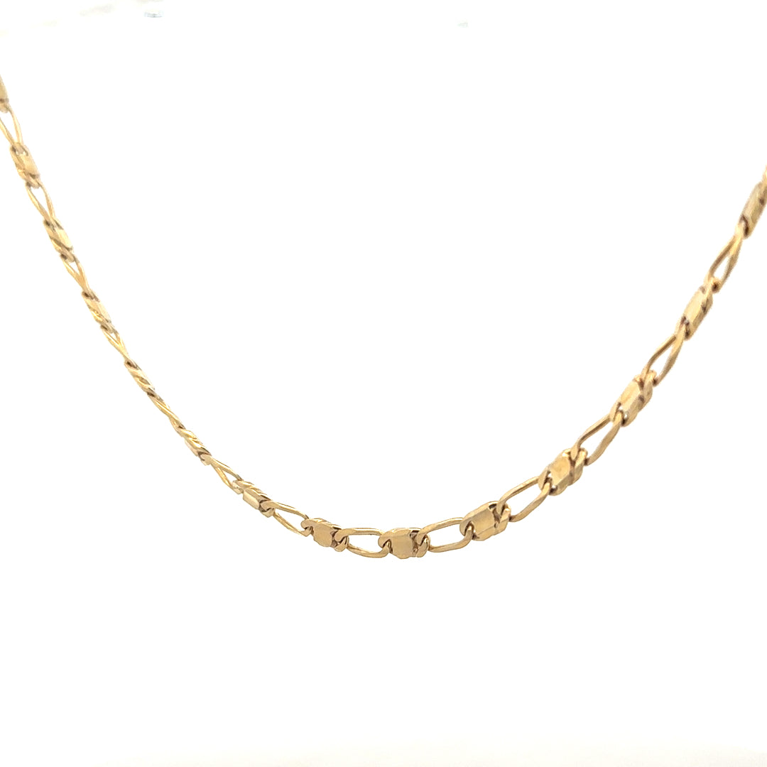 9ct yellow gold chain weighing 13.1g, unbranded, with a detailed link design, shown on a plain background.