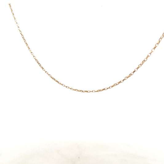 9ct yellow gold chain weighing 2.2g, unbranded, showcasing a delicate and shiny jewelry chain with detailed links.