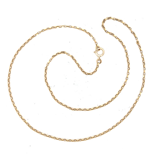 Unbranded 9ct yellow gold chain weighing 2.4g, shown in a close-up image highlighting its fine link design.