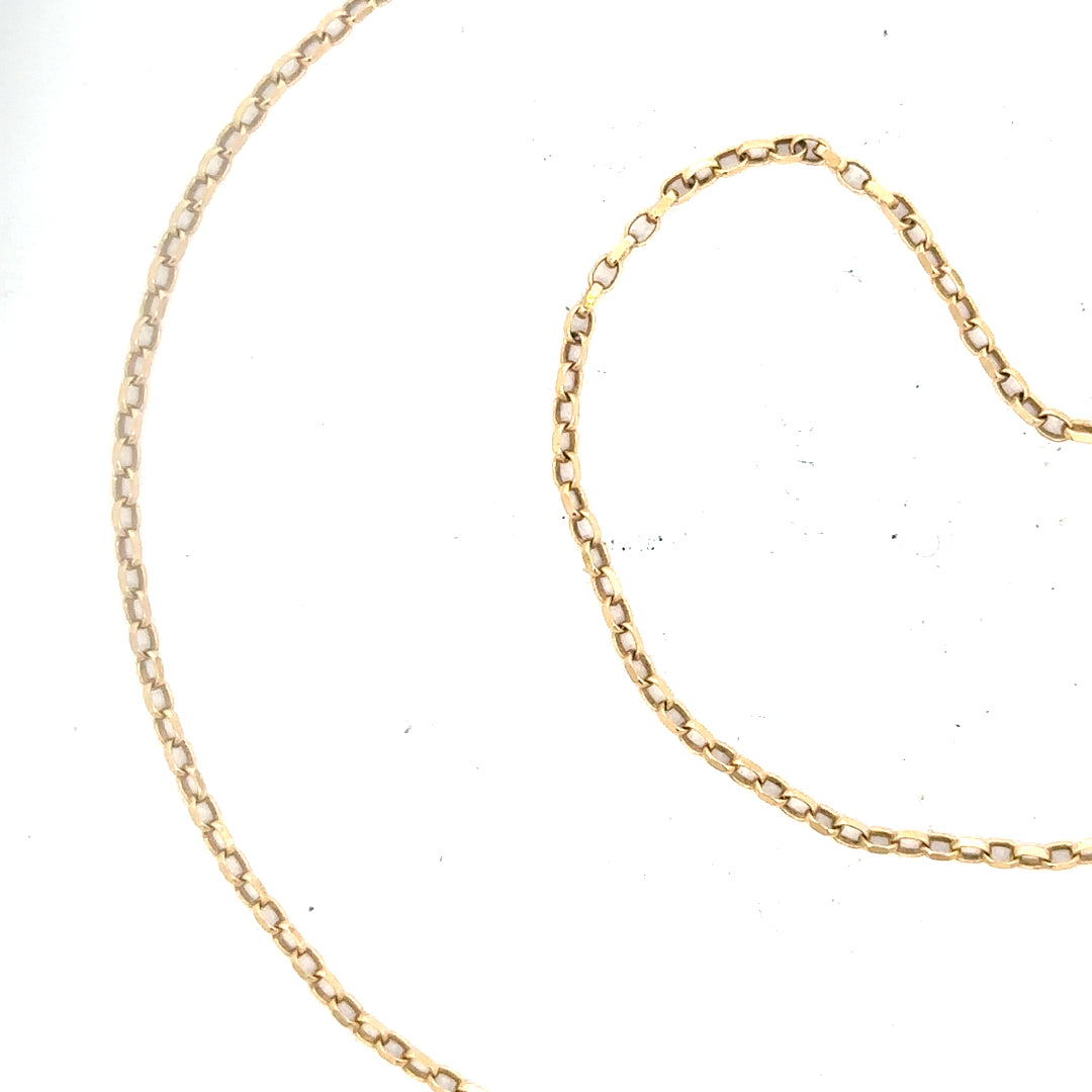 Unbranded 9ct yellow gold chain, 2.4g, with a simple, elegant design, shown lying flat on a white background.