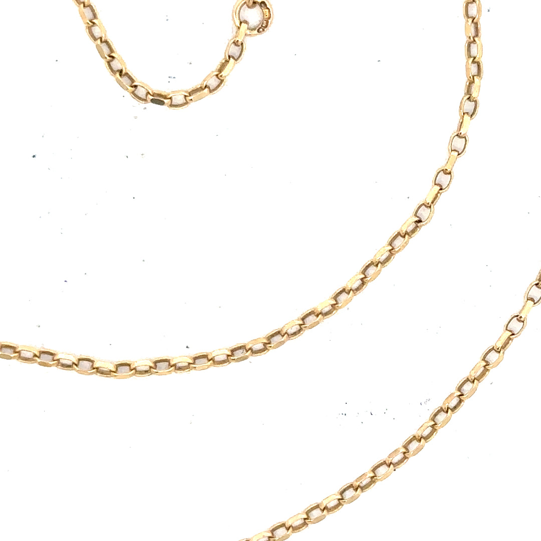9ct yellow gold chain with a ring design, weighing 2.4g, unbranded jewelry piece featuring a detailed chain and ring combination.