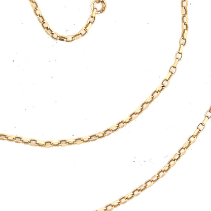 9ct yellow gold chain with a ring design, weighing 2.4g, unbranded jewelry piece featuring a detailed chain and ring combination.