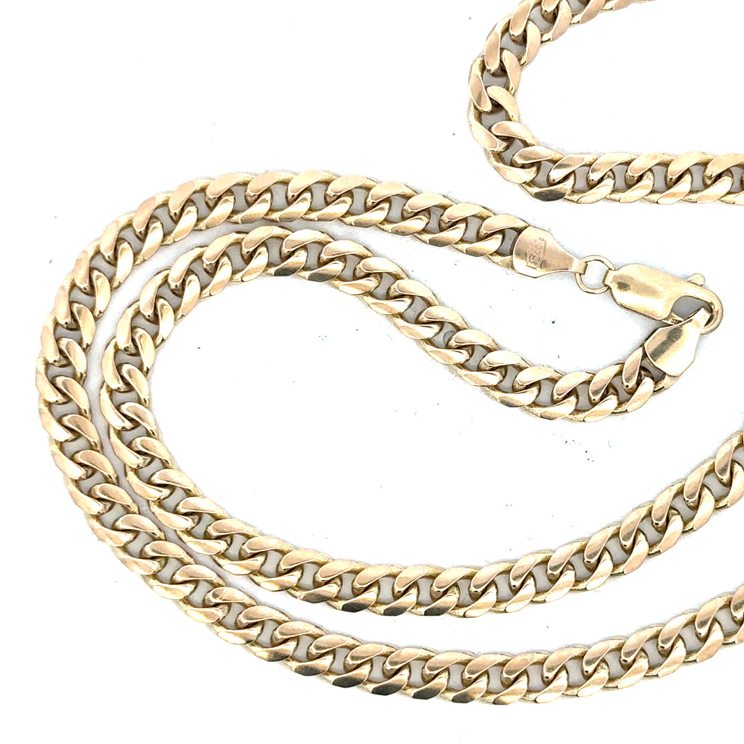 9ct yellow gold chain weighing 22.7g, unbranded jewelry chain with a polished finish, visible clasp and links.