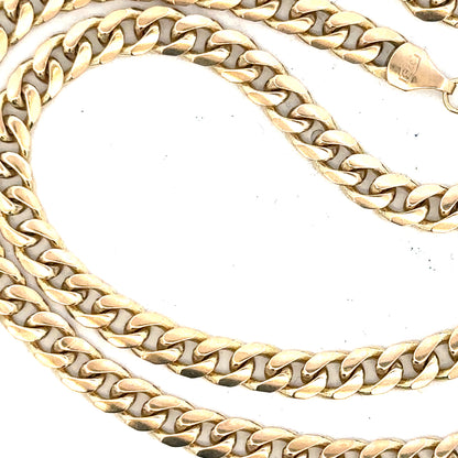 9ct yellow gold chain weighing 22.7g, unbranded, with a detailed close-up of its link design and polished gold finish.