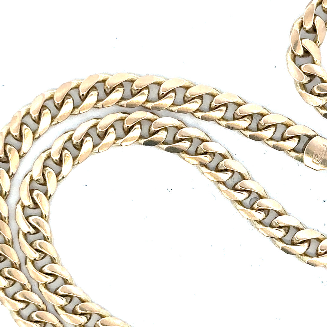 9ct yellow gold chain weighing 22.7g, unbranded, with a detailed close-up showing the chain links and gold finish.