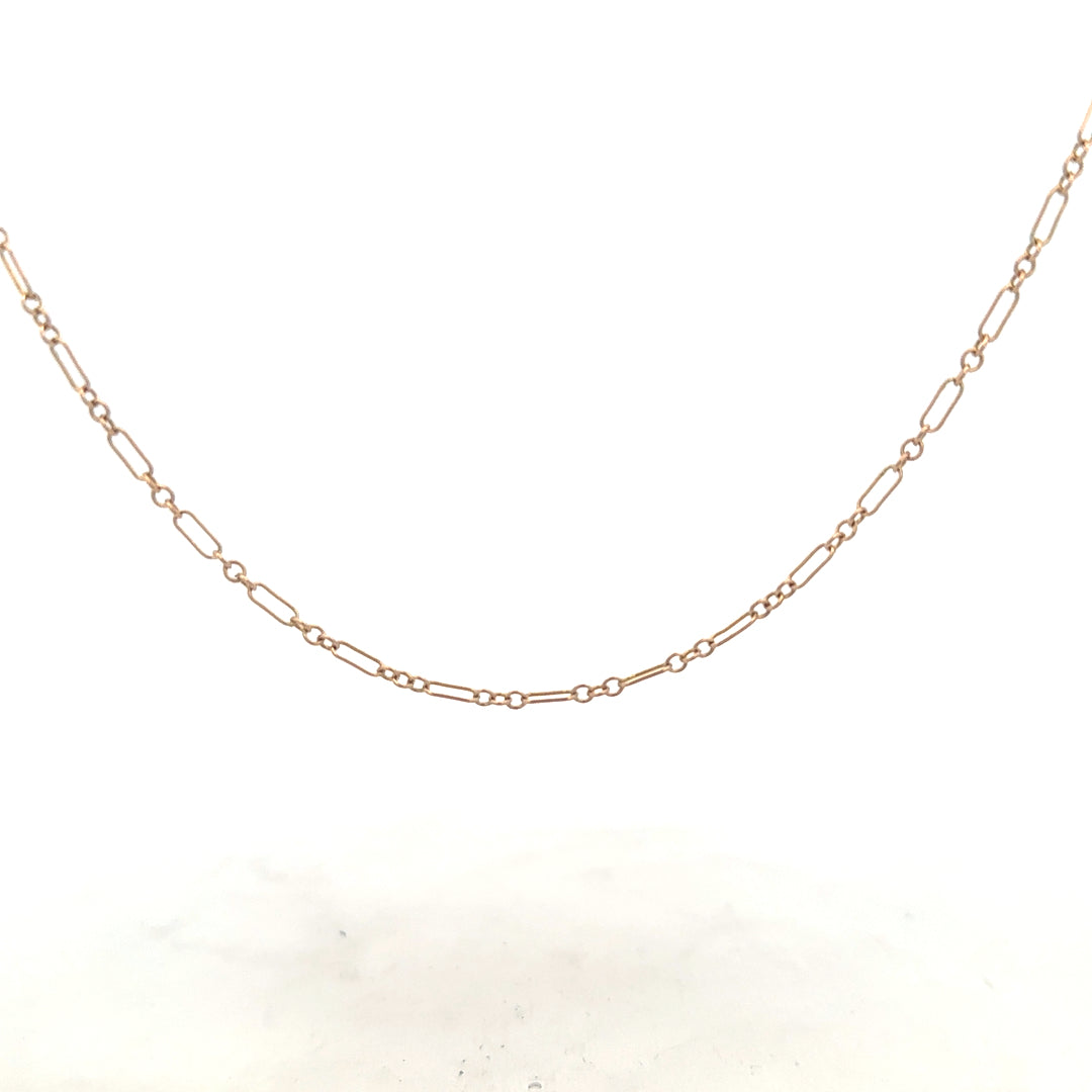 9ct yellow gold chain weighing 3.3g, unbranded, with a classic link design, shown in a close-up image.