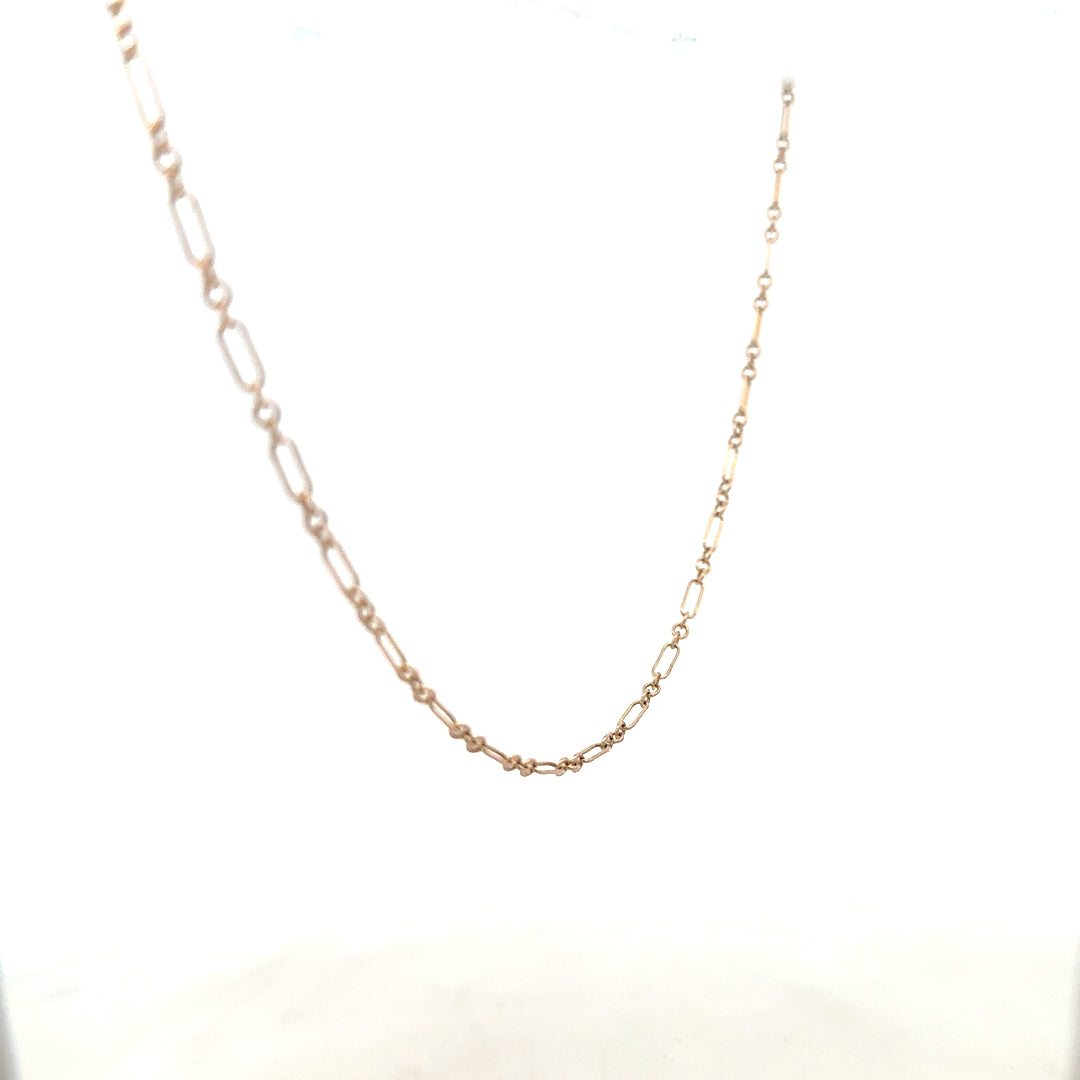 9ct yellow gold chain weighing 3.3g, unbranded jewelry chain shown with detailed links and polished finish.