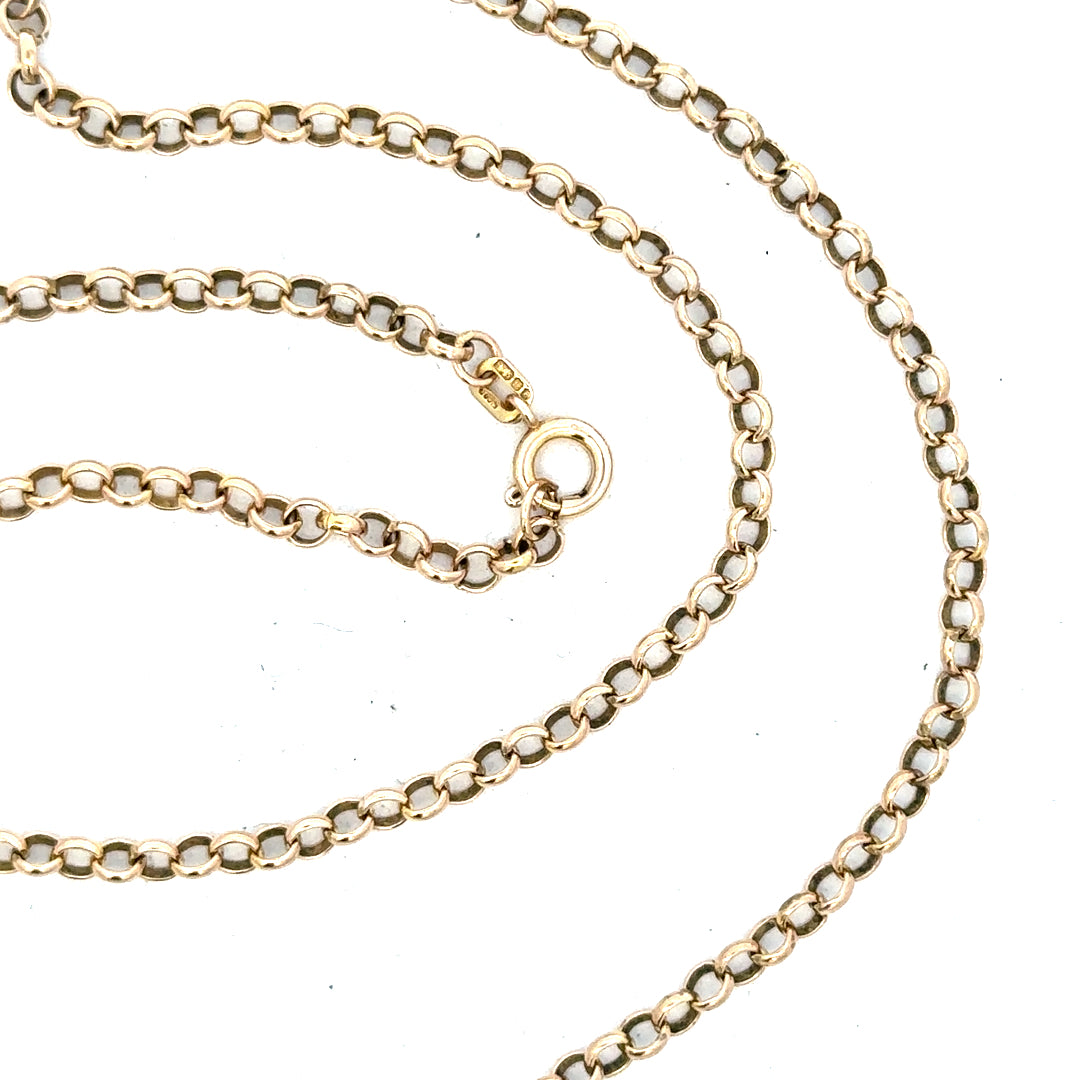 9ct yellow gold chain weighing 7.2g, unbranded, with a classic link design, displayed on a neutral background.