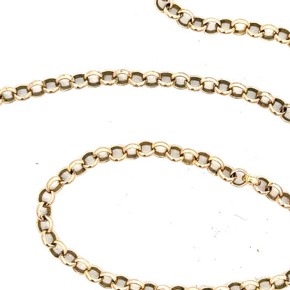 9ct yellow gold chain weighing 7.2g, unbranded, with a classic link design, shown in a close-up image highlighting its shine and craftsmanship.