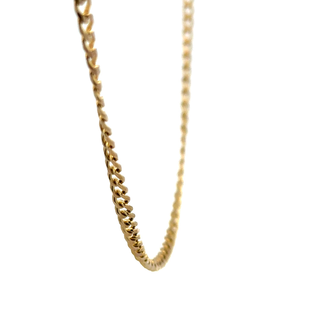 9ct yellow gold chain weighing 7.4g, unbranded jewelry chain with a polished finish, displayed on a neutral background.