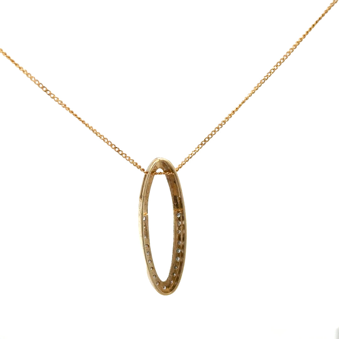 9ct yellow gold chain with diamond pendant, detailed close-up of the elegant jewelry piece showcasing its sparkle and craftsmanship