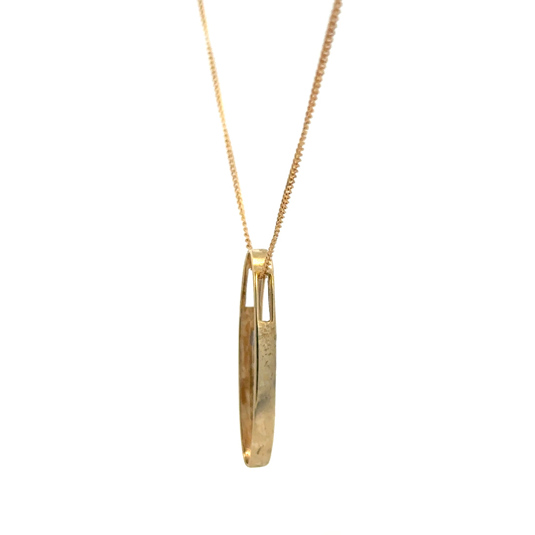 9ct yellow gold chain with diamond pendant, lightweight jewelry featuring a delicate gold chain and sparkling diamond accent.