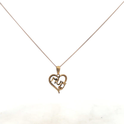 9ct yellow gold chain with mum pendant, lightweight jewelry piece, featuring a delicate gold design and a small pendant charm.