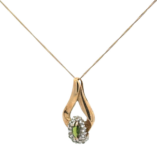 9ct yellow gold chain with pendant, unbranded jewelry piece, showing the detailed gold design and secure clasp on a plain background.
