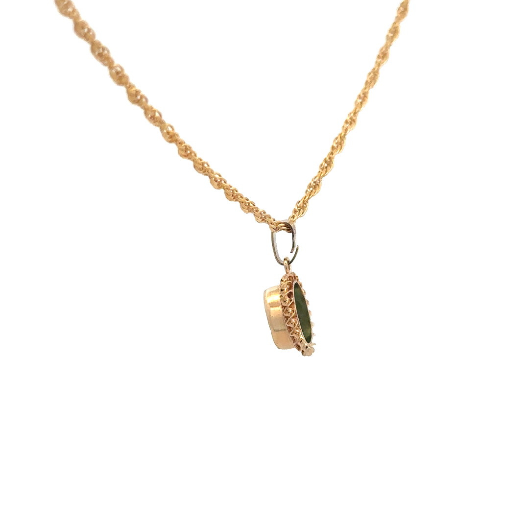 9ct yellow gold chain with pendant, unbranded jewelry piece, showcasing a delicate gold chain and pendant design.