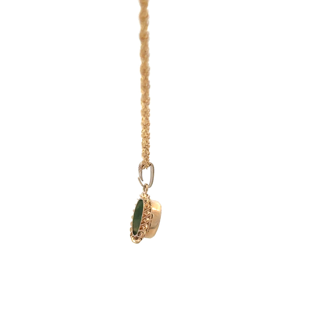 9ct yellow gold chain with pendant, unbranded jewelry, showcasing the elegant gold design and detailed pendant attachment.