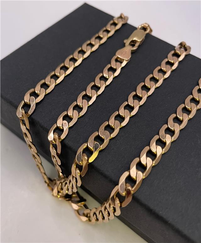 9ct yellow gold chain featuring a classic link design, perfect for elegant jewelry styling.