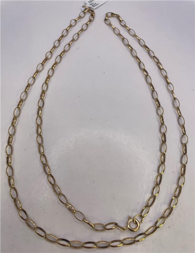 9ct yellow gold chain with a classic link design, unbranded jewelry accessory, shown on a neutral background.