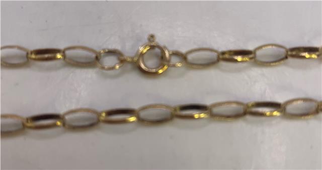 9ct yellow gold chain, unbranded, showcasing a delicate and polished jewelry chain with a smooth, shiny finish.